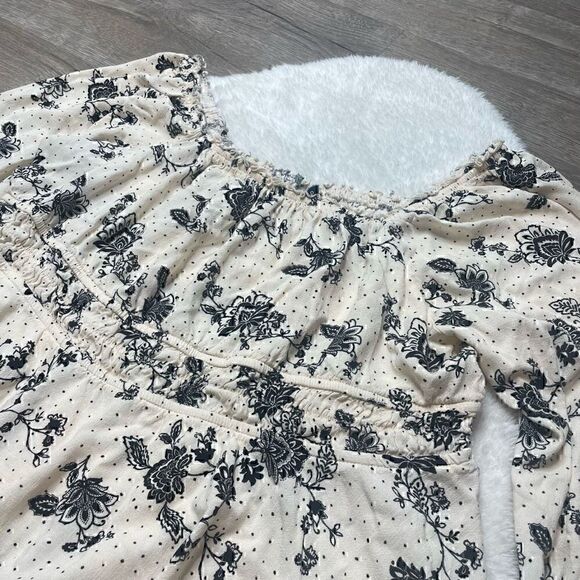 Torrid Top Rayon Ruched Waist Beige Floral Boho Blouse Long Sleeve Size 3 XXXL - Picture 8 of 13